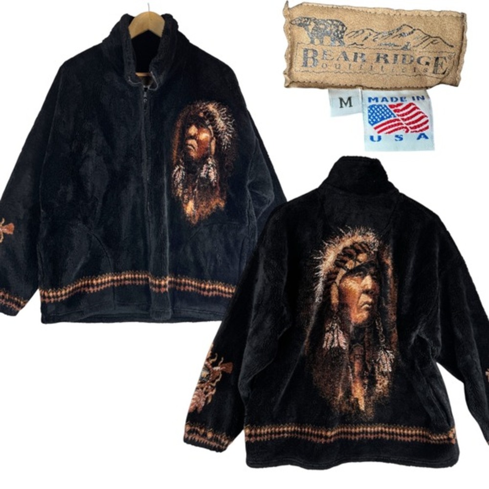 Bear Ridge Fleece Jacket‎ Size Medium Southwestern Indian Chief Vintage USA Made